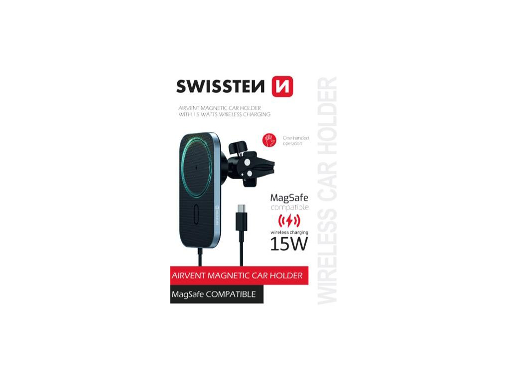 Suporte Magnético para carro com Carregador Wireless 15W Swissten