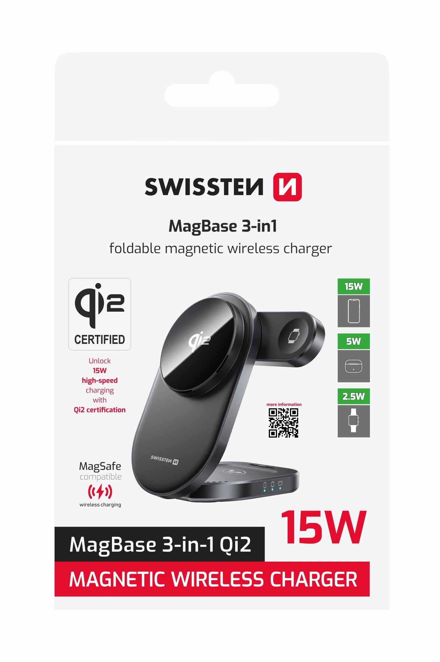 Carregador Wireless Qi2 MagBase (3 em 1) Swissten