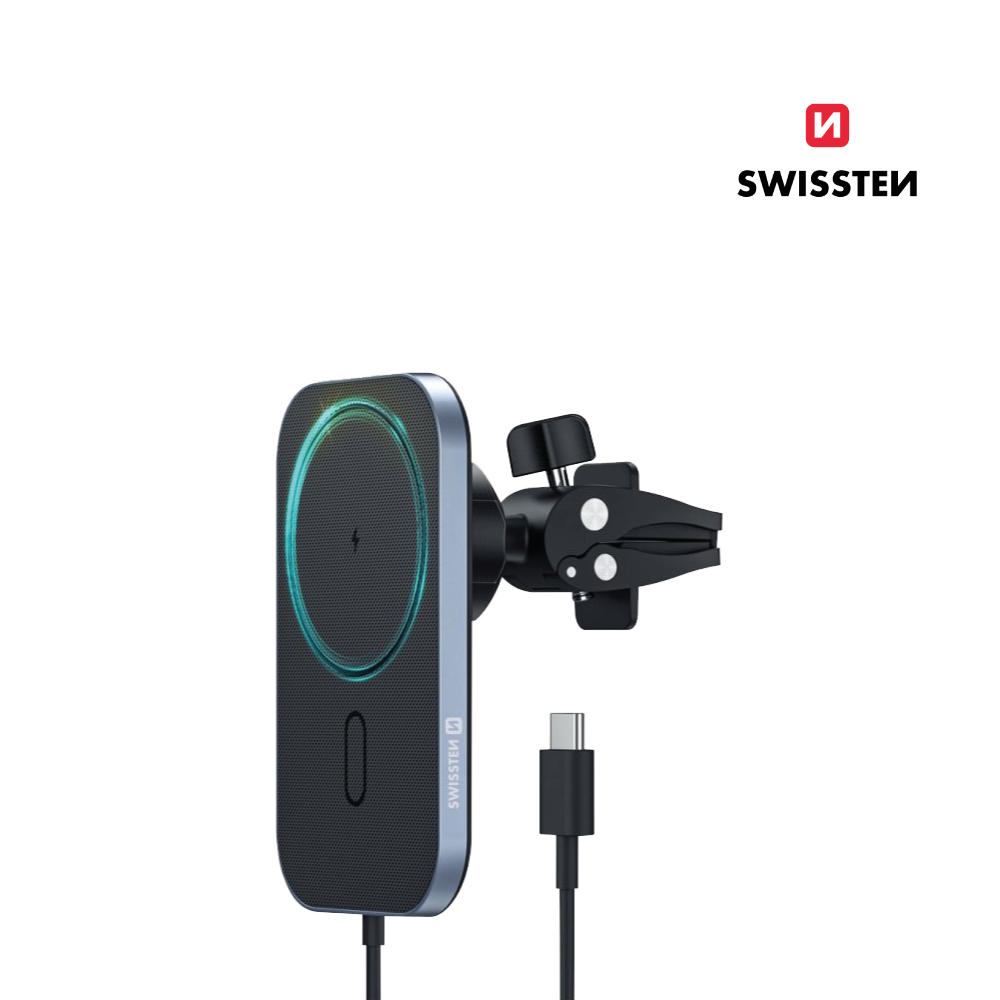Suporte Magnético para carro com Carregador Wireless 15W Swissten