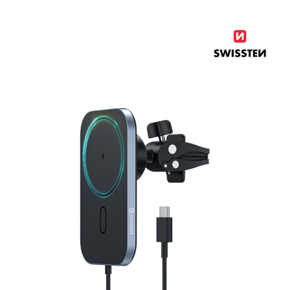 Suporte Magnético para carro com Carregador Wireless 15W Swissten