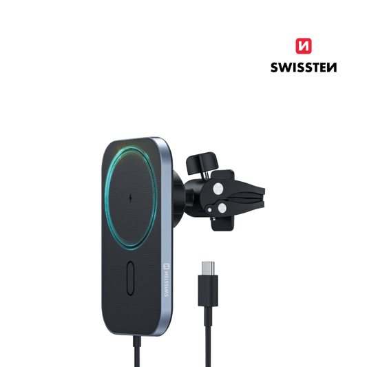 Suporte Magnético para carro com Carregador Wireless 15W Swissten