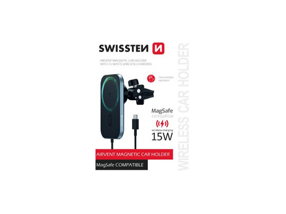 Suporte Magnético para carro com Carregador Wireless 15W Swissten
