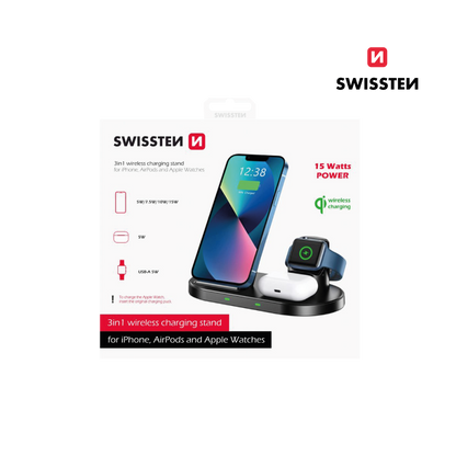 Carregador Wireless 3 em 1 15W Swissten