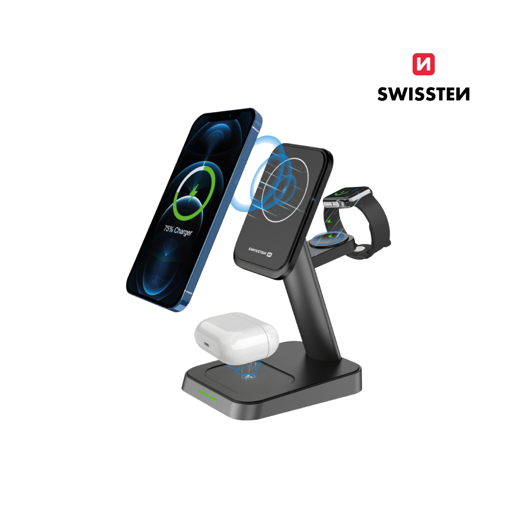 Carregador Wireless MagStick (MagSafe 3 em 1) 22.5W Swissten