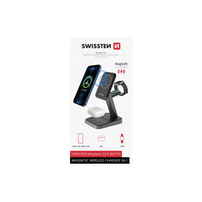 Carregador Wireless MagStick (MagSafe 3 em 1) 22.5W Swissten