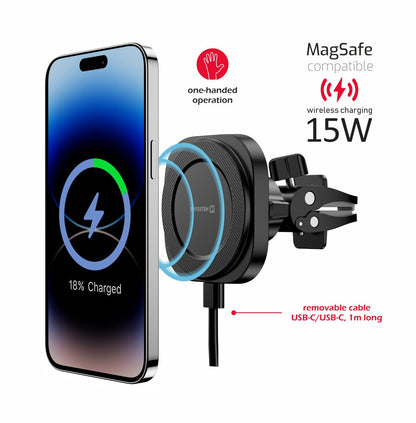 Suporte Magnético Compacto para carro com Carregador Wireless 15W Swissten