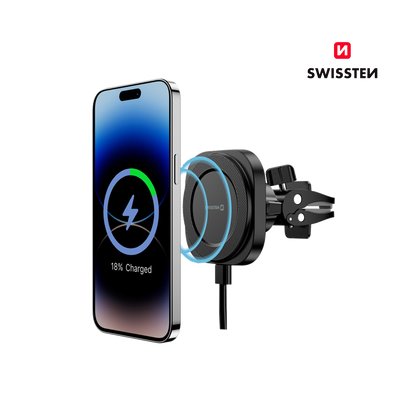 Suporte Magnético Compacto para carro com Carregador Wireless 15W Swissten