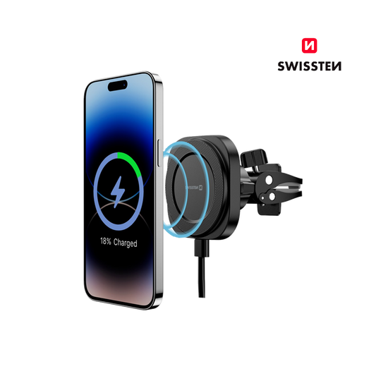 Suporte Magnético Compacto para carro com Carregador Wireless 15W Swissten