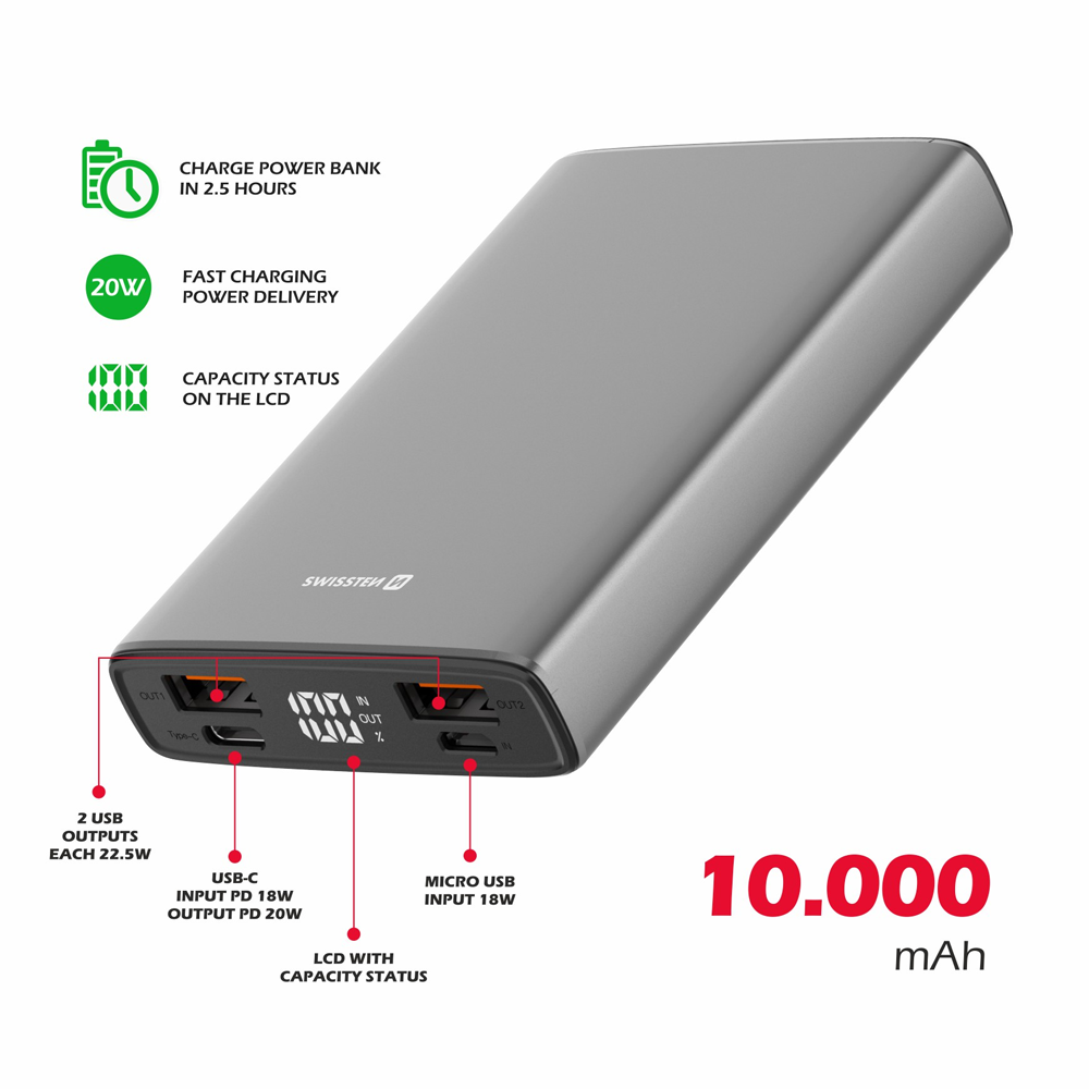 Power Bank 10000 mAh 20W Power Delivery Swissten