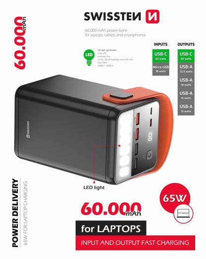 Power Bank 60000 mAh Power Line (Com Lanterna) Swissten