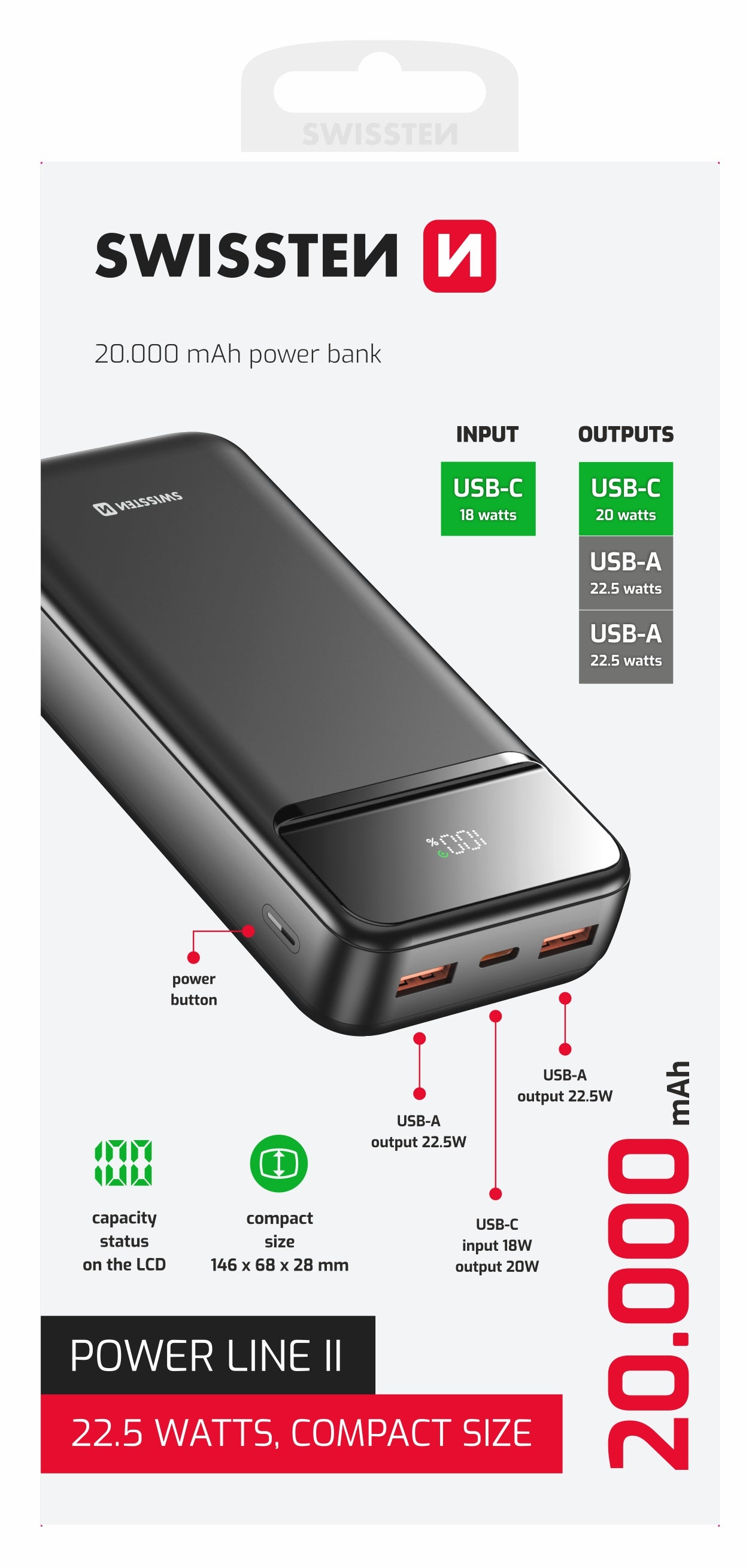 Power Bank 20000 mAh Power Line II Swissten