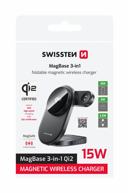 Carregador Wireless Qi2 MagBase (3 em 1) Swissten