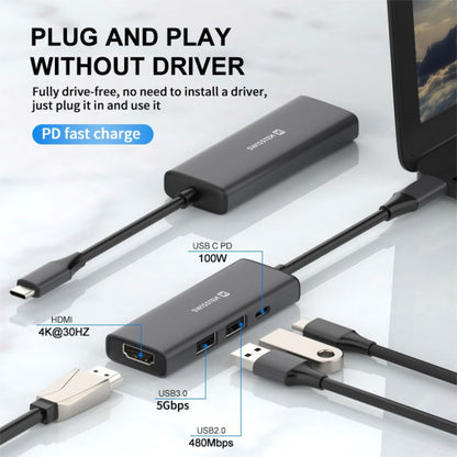 Adaptador HUB USB-C 4 em 1 Swissten (USB-C 100W, HDMI, 2x USB 3.0)