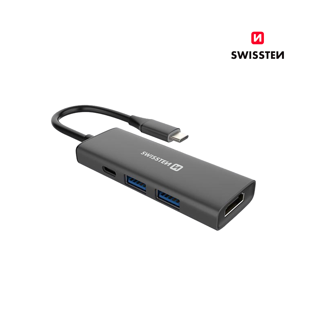Adaptador HUB USB-C 4 em 1 Swissten (USB-C 100W, HDMI, 2x USB 3.0)