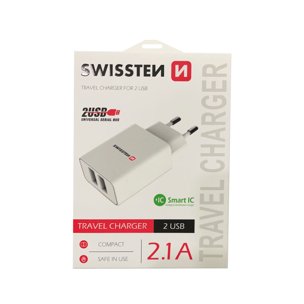 Adaptador Carregador Smart IC 2.1A (2xUSB) Swissten