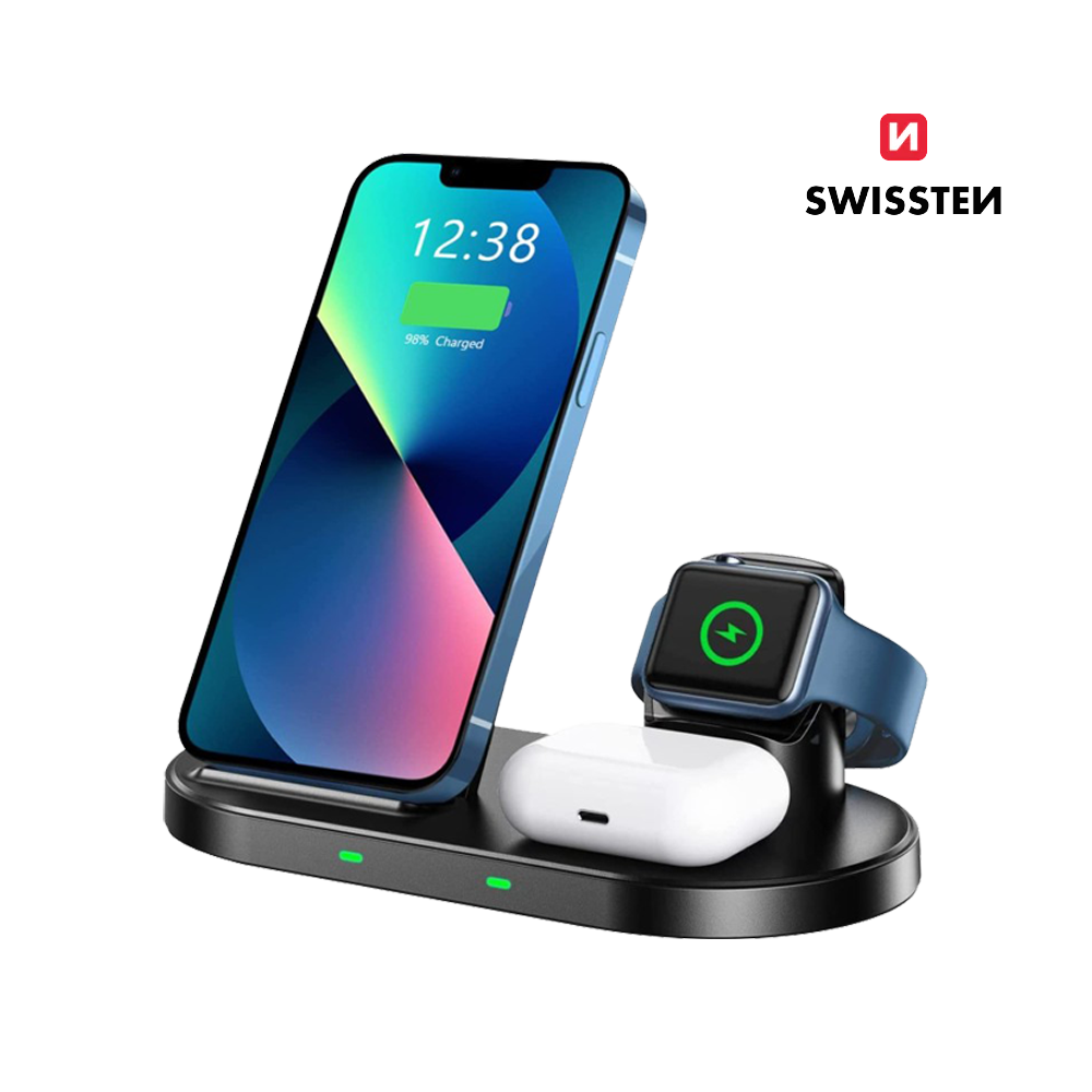 Carregador Wireless 3 em 1 15W Swissten